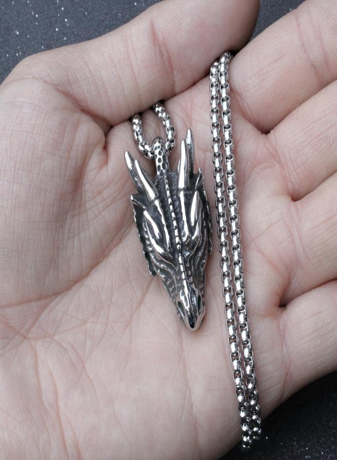 JWM Men's Pendant Necklace for Men Women with 23.6'' Stainless Steel Square Pearl Chain (077-Dragon Head Necklaces) - Image 2