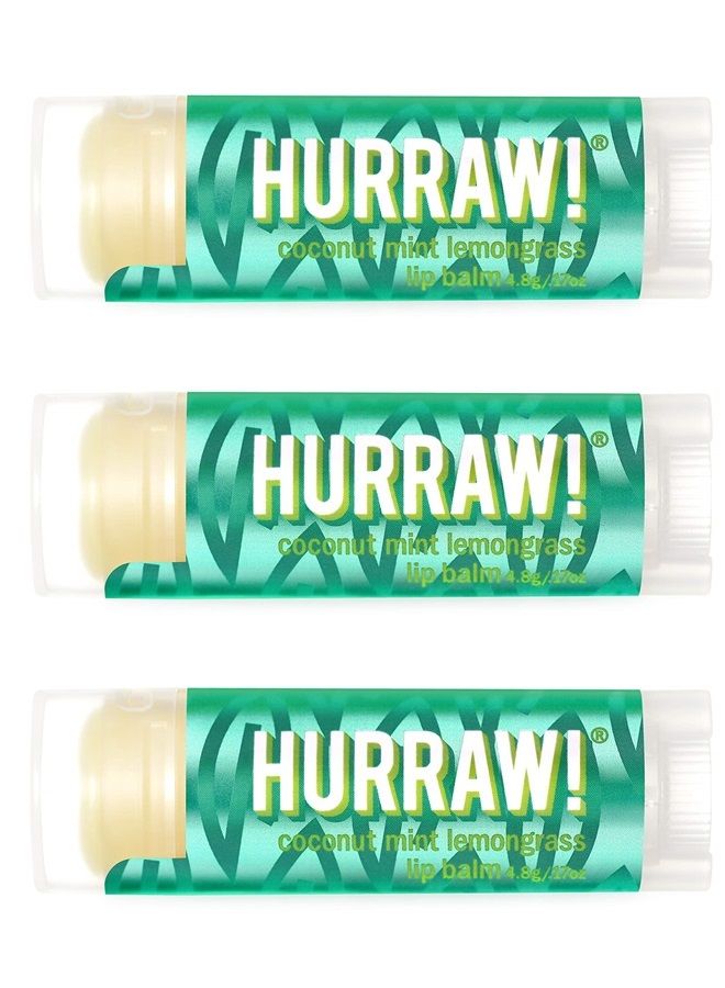 Hurraw! Coconut, Mint, Lemongrass (Pitta) Lip Balm, 3 Pack: Organic, Certified Vegan, Cruelty and Gluten Free. Non-GMO, 100% Natural Ingredients. Bee, Shea, Soy and Palm Free. Made in USA - Image 1