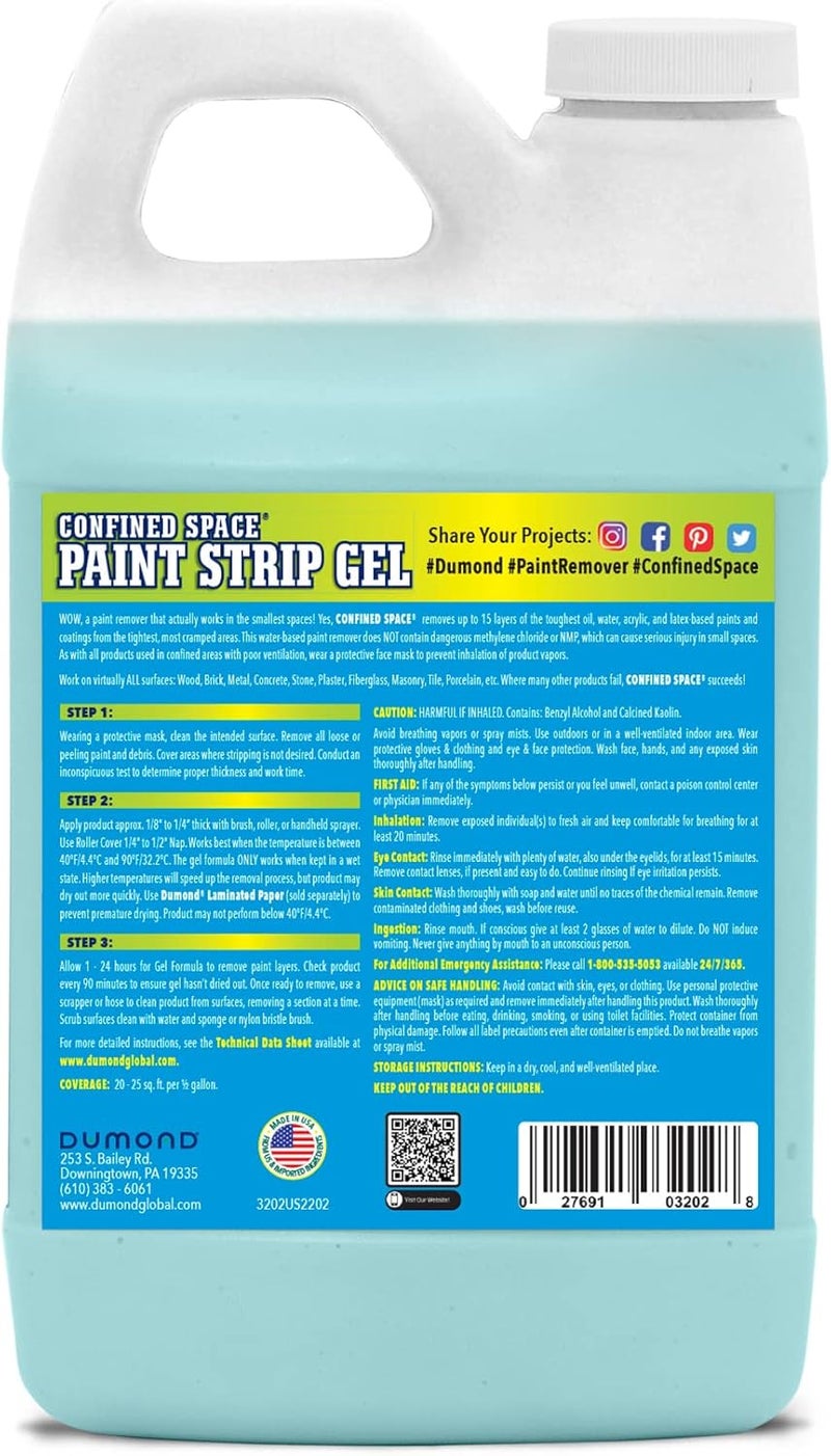 Dumond Confined Space Paint Strip Gel, Remove Up to 15 Layers of Latex, Oil, Acrylic & Water-Based Coatings from Small Spaces, Closets, Furniture, Sheds, Attics & More, Citrus Lime Aroma, 1/2 Gallon - Image 2
