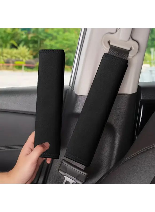 2 Black Car Seat Belt Shoulder Pads Soft Comfort Covers Adjustable Fit All Vehicles - Image 1
