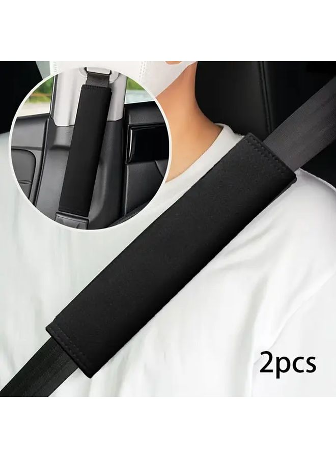 2 Black Car Seat Belt Shoulder Pads Soft Comfort Covers Adjustable Fit All Vehicles - Image 2