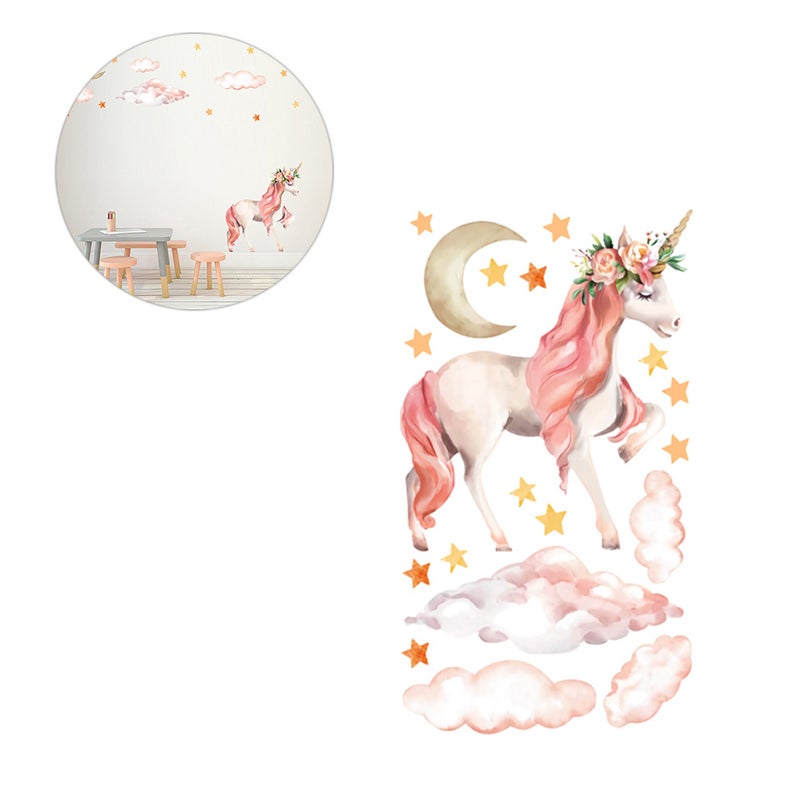Watercolour Starry Unicorn Wall Stickers Removable Wall Decals DIY Wall Decor for Living Room Bedroom - Image 5