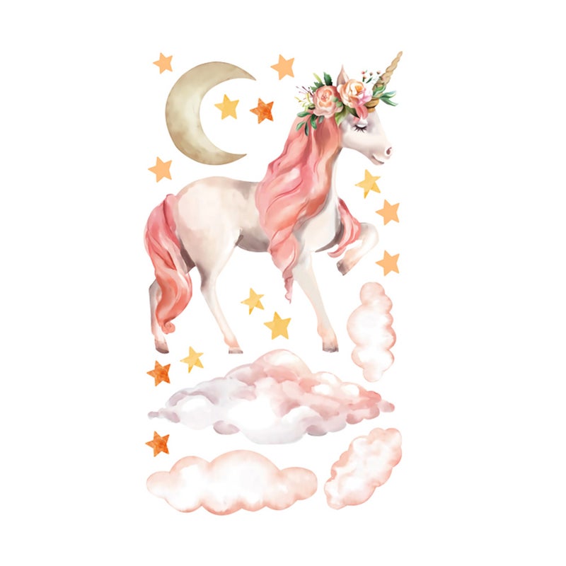 Watercolour Starry Unicorn Wall Stickers Removable Wall Decals DIY Wall Decor for Living Room Bedroom - Image 1