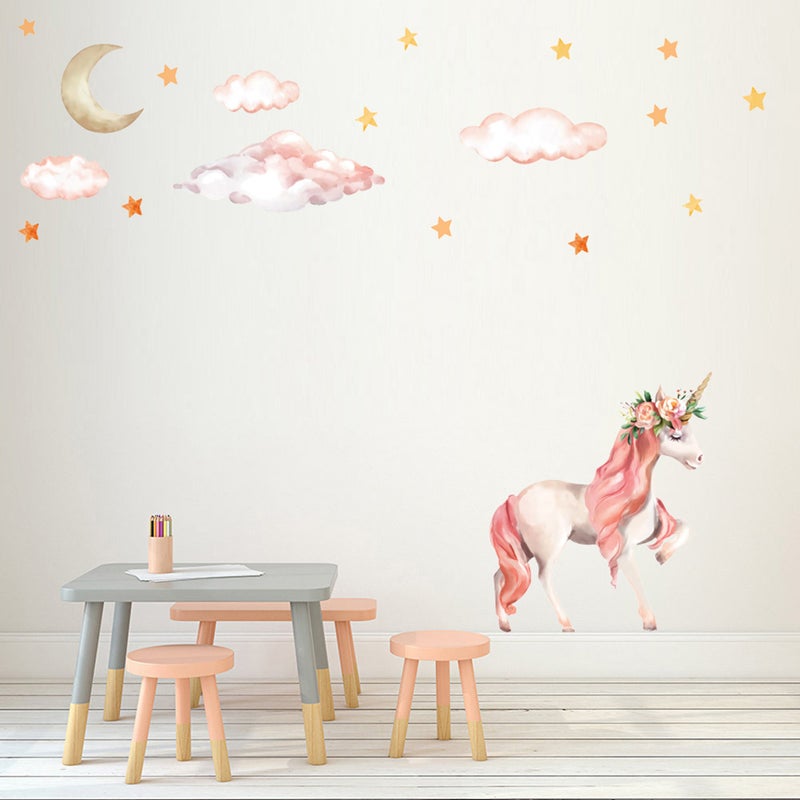 Watercolour Starry Unicorn Wall Stickers Removable Wall Decals DIY Wall Decor for Living Room Bedroom - Image 4