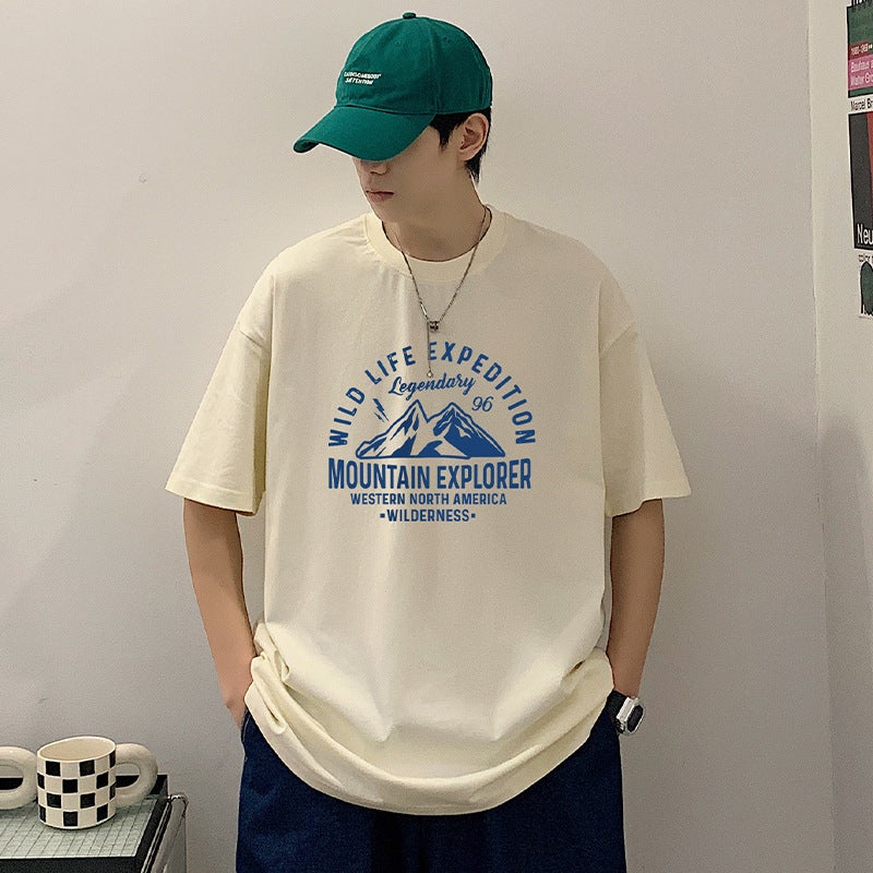 25 New Cotton Shoulder Short-Sleeved T-Shirt Men'S New Korean Round Neck Printed All-Match Casual Base Shirt Trendy - Image 4