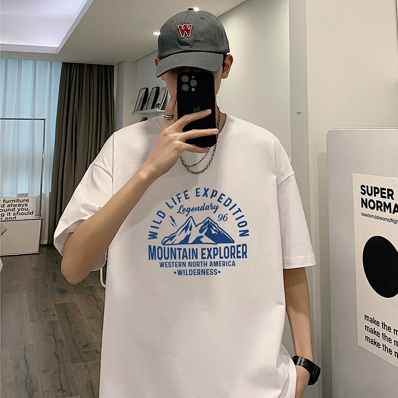 25 New Cotton Shoulder Short-Sleeved T-Shirt Men'S New Korean Round Neck Printed All-Match Casual Base Shirt Trendy - Image 3