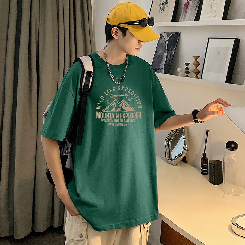 25 New Cotton Shoulder Short-Sleeved T-Shirt Men'S New Korean Round Neck Printed All-Match Casual Base Shirt Trendy - Image 5