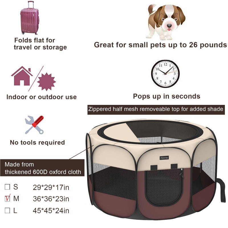 Hepeeng Portable Foldable Pet Dog Cat Playpen and Puppy playpen Pet Tent with Carrying Case Collapsible Travel Bowl Indoor/Outdoor Use with Water Resistant and Removable Shade Cover - Image 2