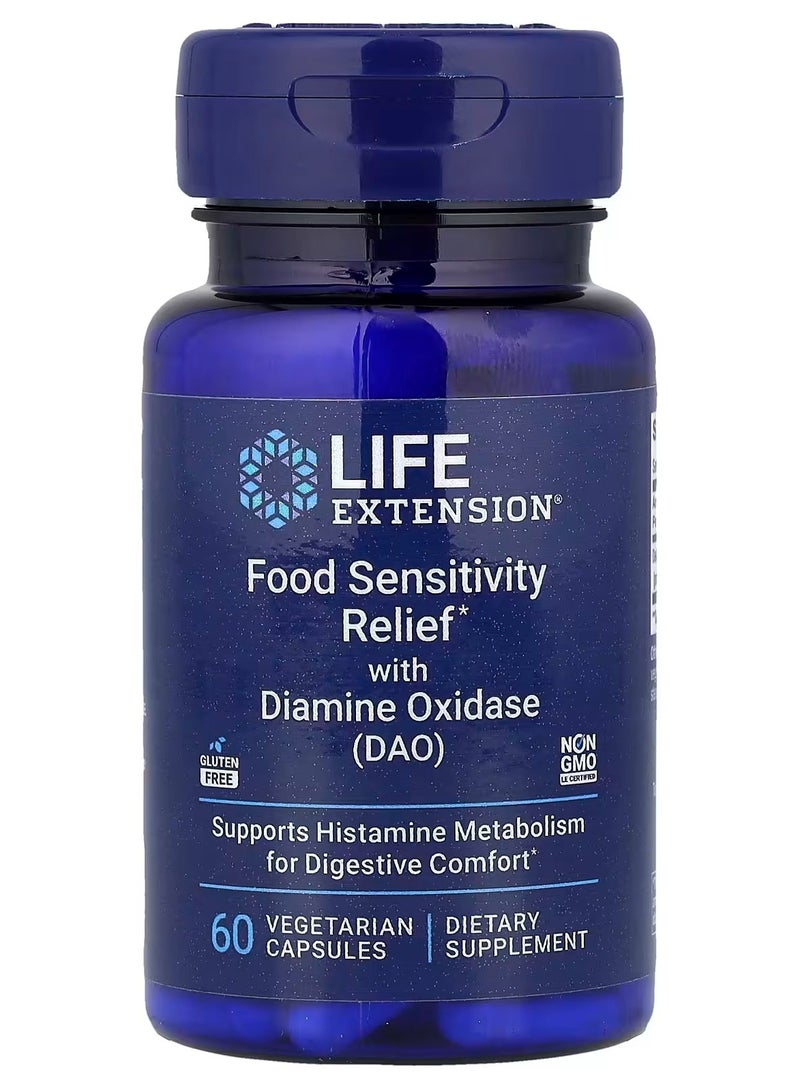 Life Extension Food Sensitivity Relief with Diamine Oxidase (DAO) 60 Vegetarian Capsules (4.3 mg per Capsule) - Image 1