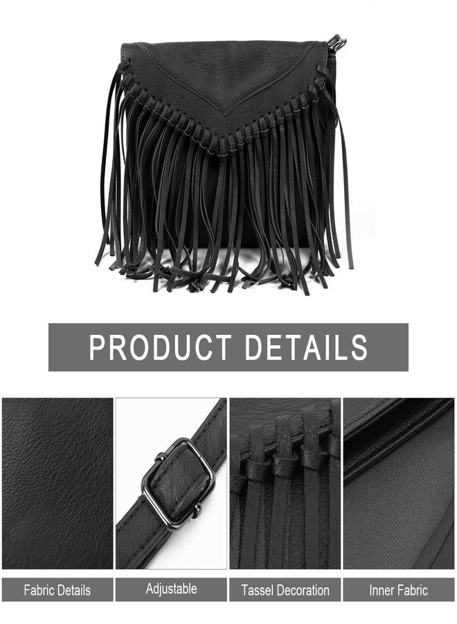 LUI SUI Women Fringe Hobo Purse Vintage Tassel Shoulder Bag Black Tassel Handbags - Image 2