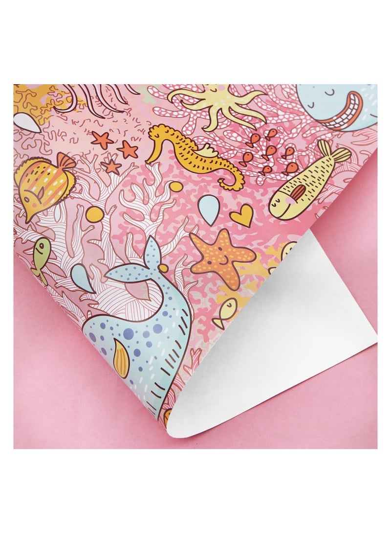 Excefore 10pcs Birthday Wrapping Papers for Kids Girls Boys, Whale Sea Horse Coral Fish Designs Gift Wrap Paper for Birthday or Baby Shower, with Color Wrapping  Ribbon - Image 2