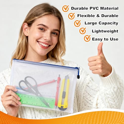 MAQIHAN Mesh Zipper Pouch Bags 5 Pack Large Waterproof Zipper Bags 132 x 94 Inch Clear Mesh Storage Pouches Assorted Colors for Home Office School Travel Puzzles Board Game Cosmetic Accessories - Image 3