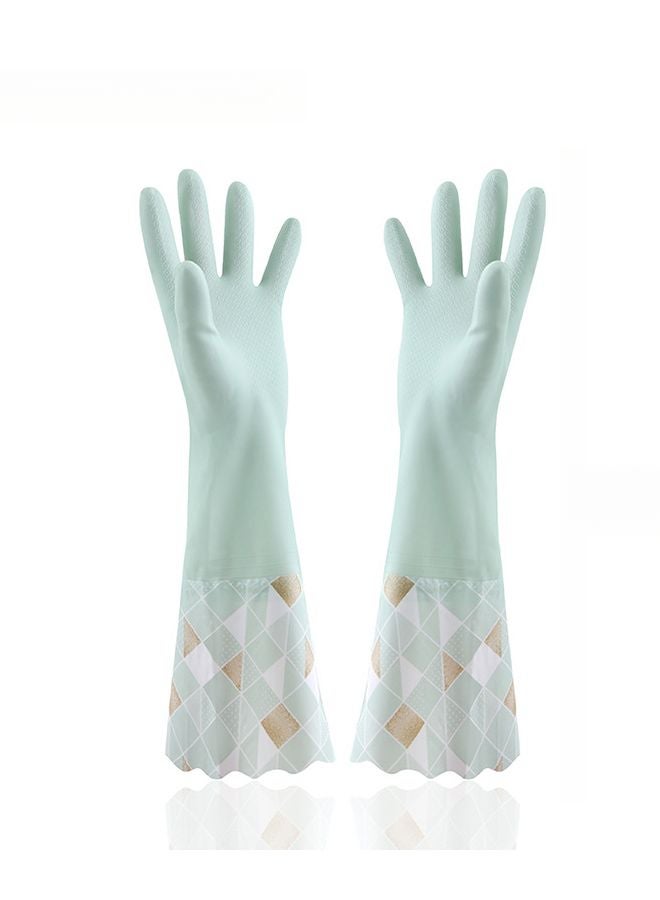Green Fleece Lined Winter Dishwashing Gloves Waterproof Thickened Warm Household Cleaning - Image 1