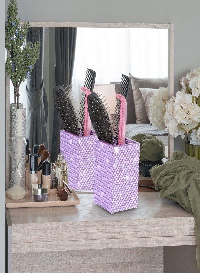 KEYPOWER Acrylic Pencil Pen Holder Cup Decorated with Bling Rhinestone Makeup Brush Holder Modern Desktop Stationery Accessories (Purple) - Image 5