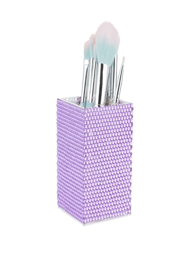 KEYPOWER Acrylic Pencil Pen Holder Cup Decorated with Bling Rhinestone Makeup Brush Holder Modern Desktop Stationery Accessories (Purple) - Image 1