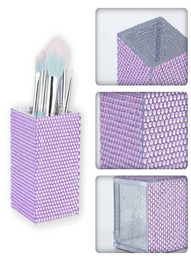 KEYPOWER Acrylic Pencil Pen Holder Cup Decorated with Bling Rhinestone Makeup Brush Holder Modern Desktop Stationery Accessories (Purple) - Image 2