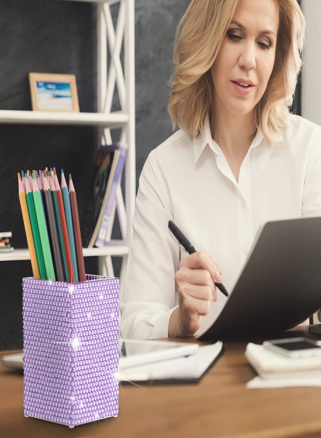 KEYPOWER Acrylic Pencil Pen Holder Cup Decorated with Bling Rhinestone Makeup Brush Holder Modern Desktop Stationery Accessories (Purple) - Image 4