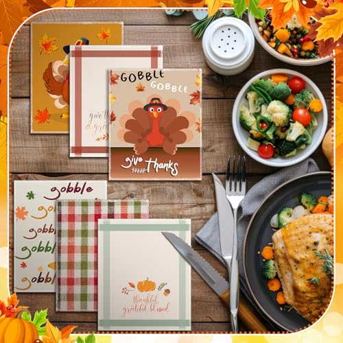 Mindsoft 36 Pcs Thanksgiving Reusable Paper Towels Rolls Washable Bulk Thanksgiving Pumpkin Turkey Kitchen Towels Paperless Reusable Cloth Cotton Napkins with Cardboard for Kitchen Bathroom - Image 3
