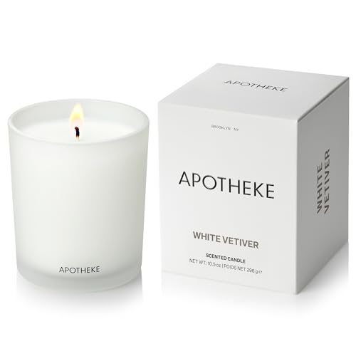 Apotheke Signature Scented Candles for Home, White Vetiver - 10.5 oz - Soy Wax, Non Toxic, Large Jar White - Luxury Candle Gifts for Women & Men - Sandalwood, Eucalyptus, and Vetiver - Image 1