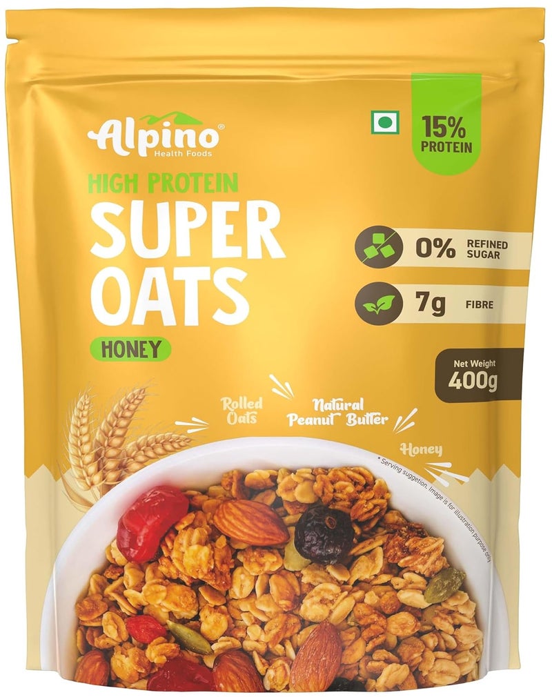Alpino Super Rolled Oats Honey 400G high protien- Rolled Oats, Natural Peanut Butter & Honey – 15g Protein, Salt, Gluten-Free - Image 1