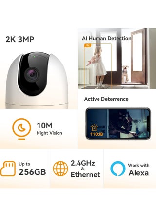كاميرا رينجر 2 3MP داخلية واي فاي QHD حية، زوم رقمي 8x، دوران وإمالة آلي مع رؤية تغطية 360°، كشف دقيق للبشر والحيوانات الأليفة، رؤية ليلية ذكية (حتى 10م)، وضع الخصوصية، تتبع ذكي، محادثة ثنائية الاتجاه، فتحة MicroSD (حتى 256 جيجابايت) - view 5