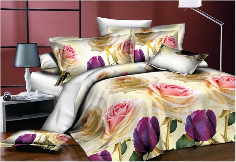 Flower 3D Quilt Cover Bedding Sets Linen Bed Sheet Pillow Case 4PCS Camellia Double Twin Reactive Print(Rose Tower) - Image 3