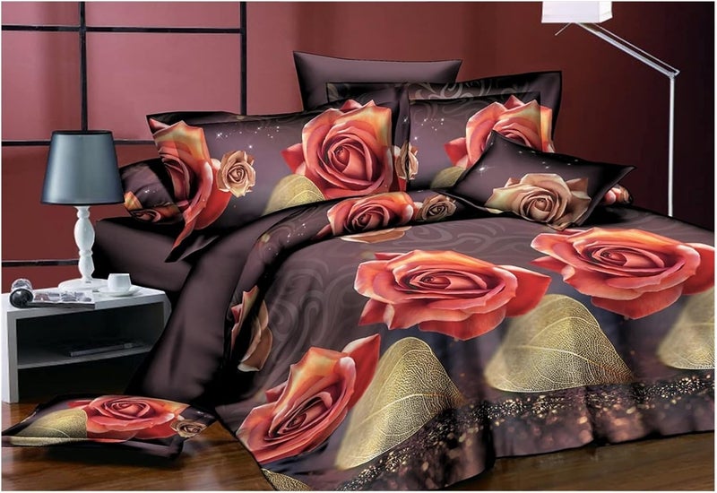 Flower 3D Quilt Cover Bedding Sets Linen Bed Sheet Pillow Case 4PCS Camellia Double Twin Reactive Print(Rose Tower) - Image 4