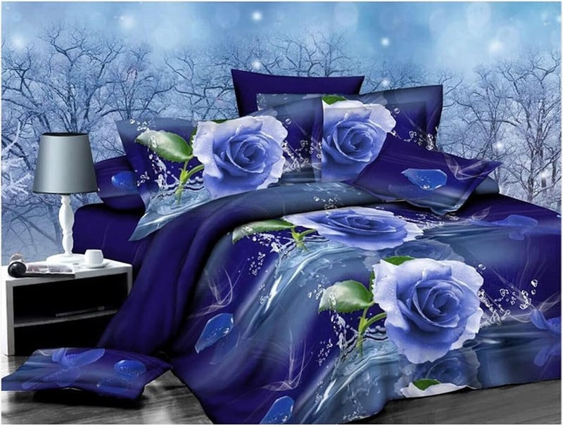 Flower 3D Quilt Cover Bedding Sets Linen Bed Sheet Pillow Case 4PCS Camellia Double Twin Reactive Print(Rose Tower) - Image 5