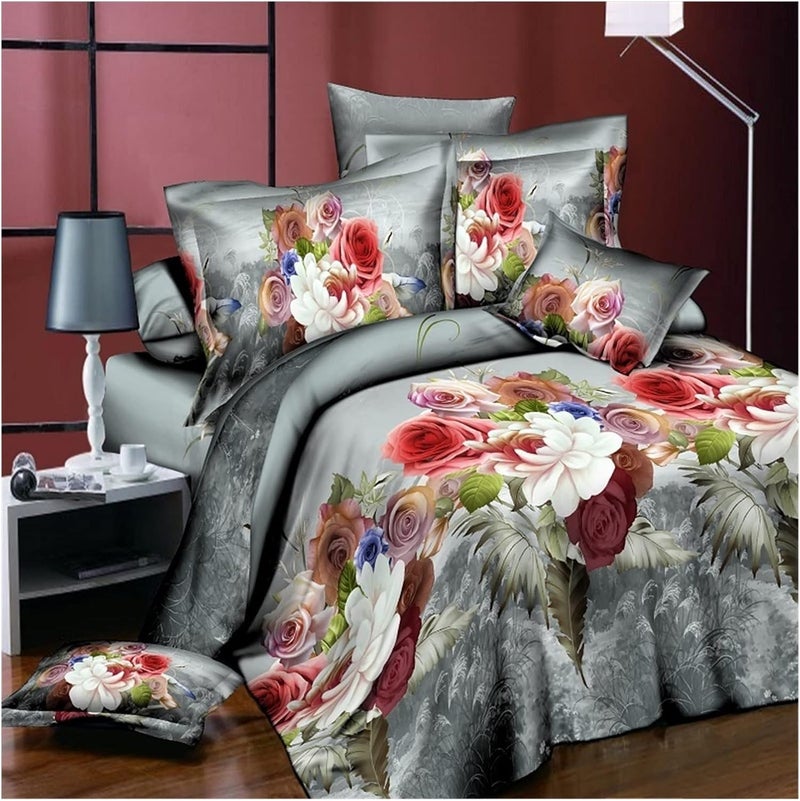 Flower 3D Quilt Cover Bedding Sets Linen Bed Sheet Pillow Case 4PCS Camellia Double Twin Reactive Print(Rose Tower) - Image 2