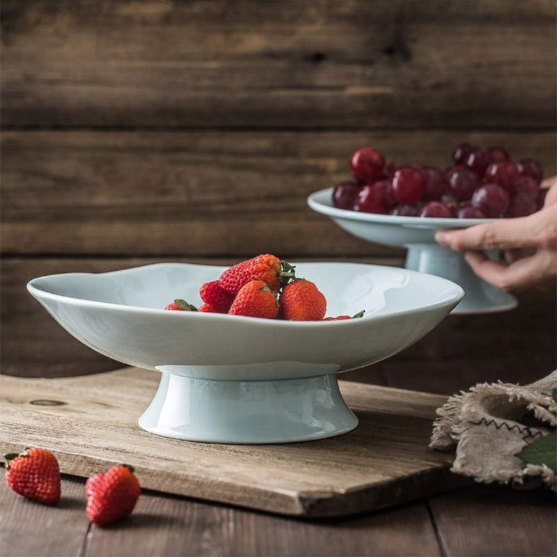 Kelendle Ceramic Footed Bowl Round Pedestal Bowl Fruit Bowl Holder Dessert Display Stand Decorative for Kitchen Counter Centerpiece Table Decor Serving Fruit Tray L 83 - Image 2