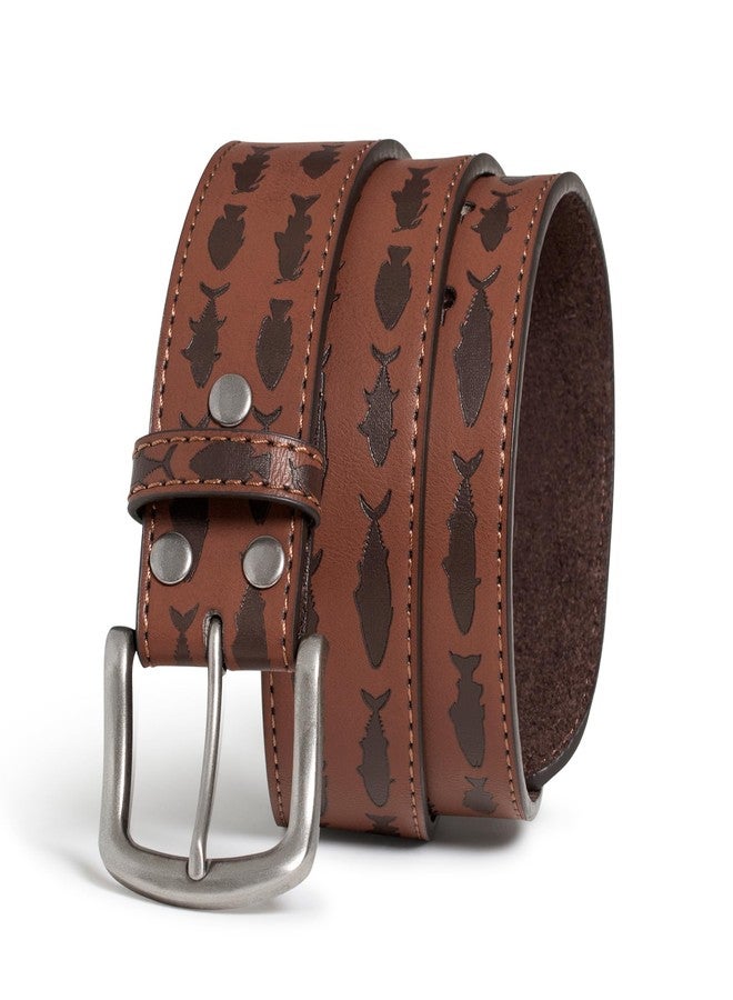 BC Belts Fish Pattern Leather Belt Strap and Metal Buckle 1.5" Wide with Snaps - Ocean Lake River Fishing Angler Bass (Brown-M) - Image 4