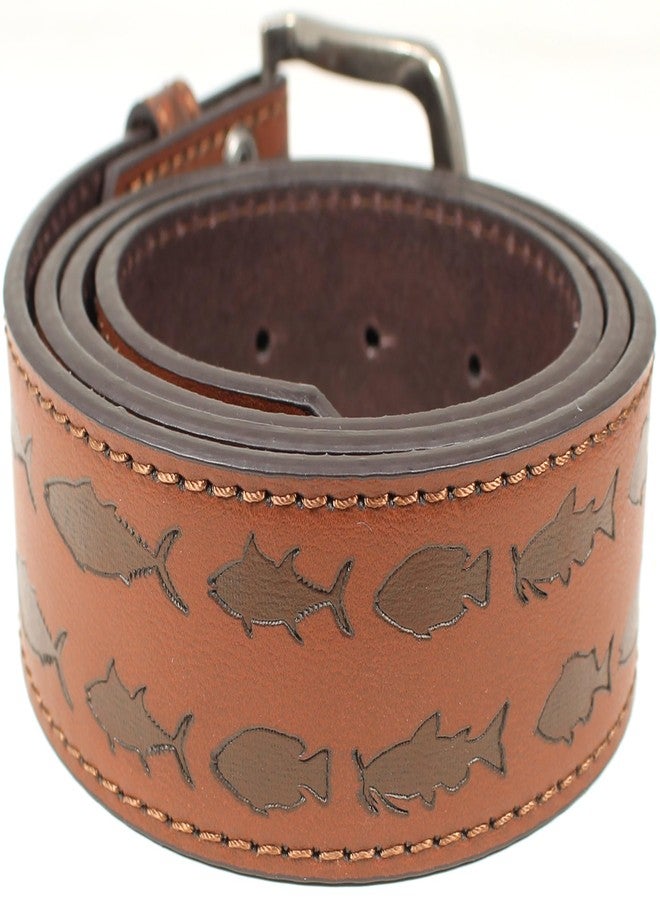 BC Belts Fish Pattern Leather Belt Strap and Metal Buckle 1.5" Wide with Snaps - Ocean Lake River Fishing Angler Bass (Brown-M) - Image 5