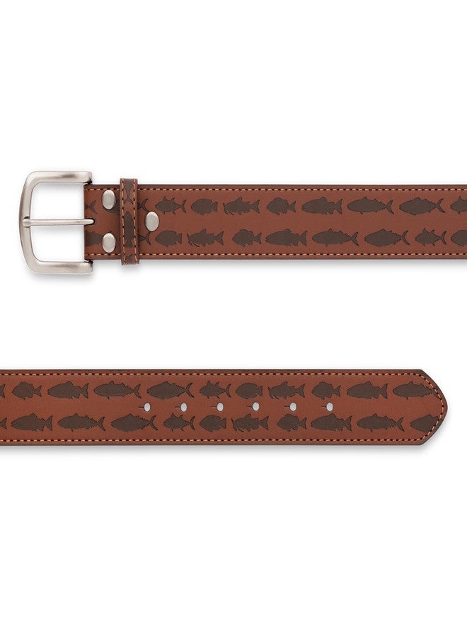 BC Belts Fish Pattern Leather Belt Strap and Metal Buckle 1.5" Wide with Snaps - Ocean Lake River Fishing Angler Bass (Brown-M) - Image 3