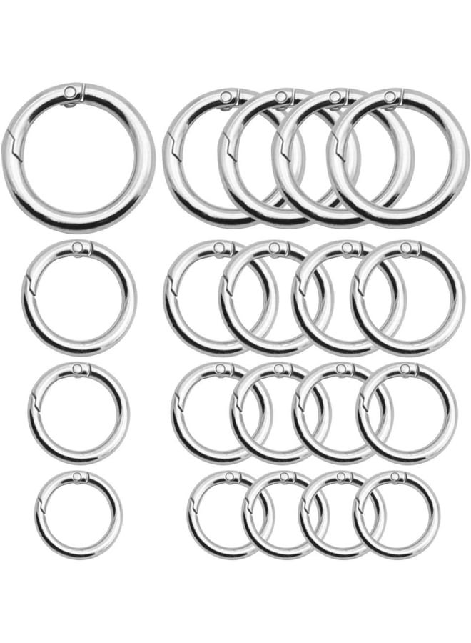 20 x Spring O Rings Round Spring Keyring Buckle Silver Alloy Snap Spring Loaded Clips Trigger for Keyrings Crafts Or Handbag Decorations - Inner Diameter 13/17/19/25mm - Image 1