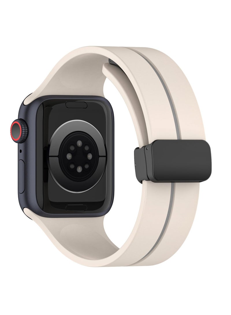 Silicone Magnetic Watch Band for Apple Watch Ultra and Series 9/8/7/6/SE, Unisex Sport Strap in Starlight Color - Image 2