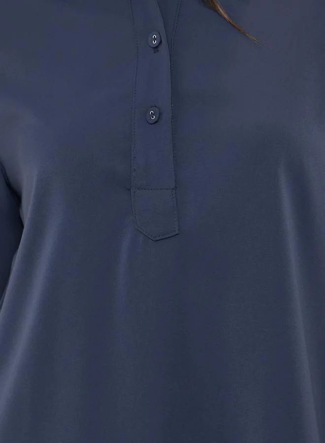 Styli Blue Longline Shirt with Half Placket