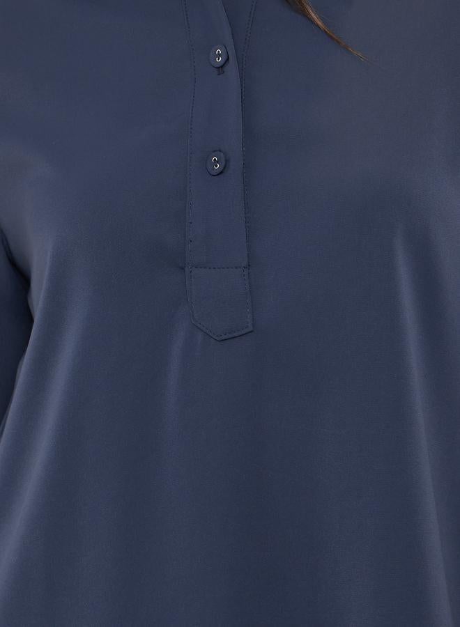 ستايلي قميص طويل أزرق بفتحة نصفية - Image 3