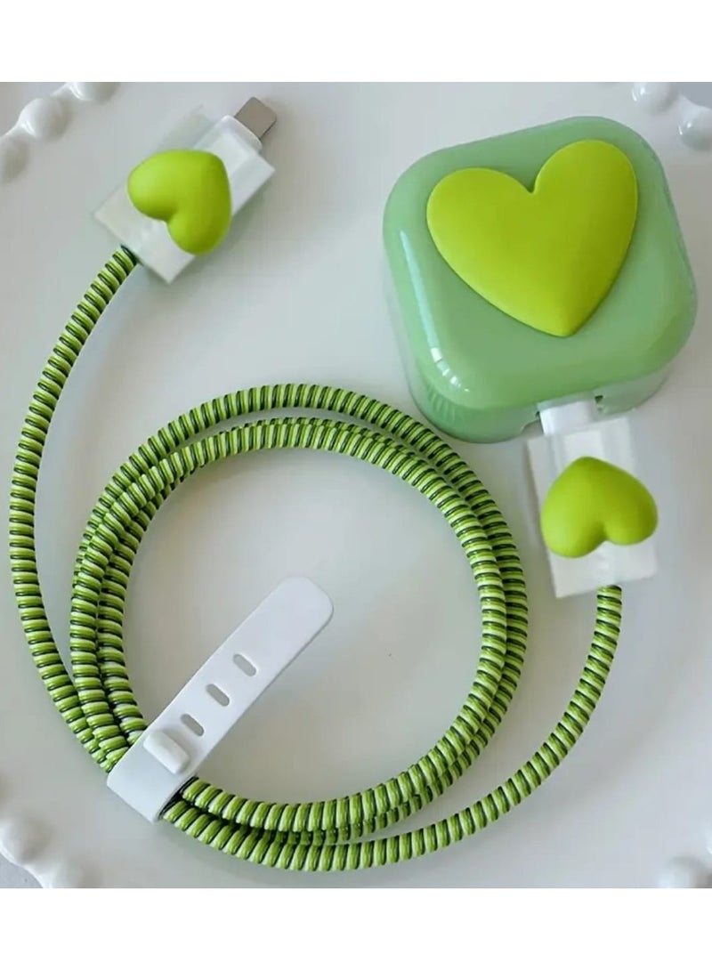 toocki Green Love Heart Charging Cable Protectors Cute Charger Protector for Iphone Charger Cover Case - Image 1
