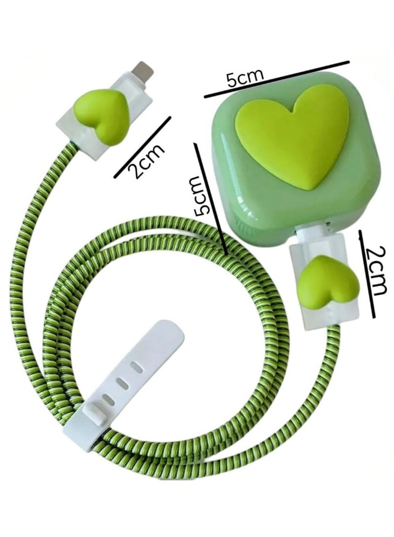 toocki Green Love Heart Charging Cable Protectors Cute Charger Protector for Iphone Charger Cover Case - Image 2