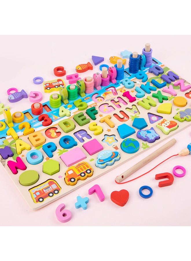 Children's Wooden Early Education Puzzle Development Multi-functional Traffic Logarithmic Board Digital Cognitive Puzzle Building Block Toy-Color:qzy-four Moving Logarithmic Board-Ocean 0.8 - Image 4