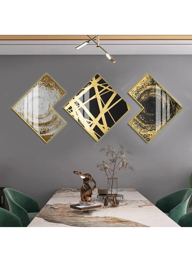 Bliss Vie BLISS VIE Abstract Modern Retro Trend Decor Luxury Style Crystal Porcelain Wall Painting Wall Art for Bedroom Living Room Aluminium Alloy Frame (Black and Gold, 50x50 cm x 3)  - Image 3