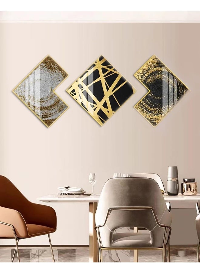 Bliss Vie BLISS VIE Abstract Modern Retro Trend Decor Luxury Style Crystal Porcelain Wall Painting Wall Art for Bedroom Living Room Aluminium Alloy Frame (Black and Gold, 50x50 cm x 3)  - Image 2