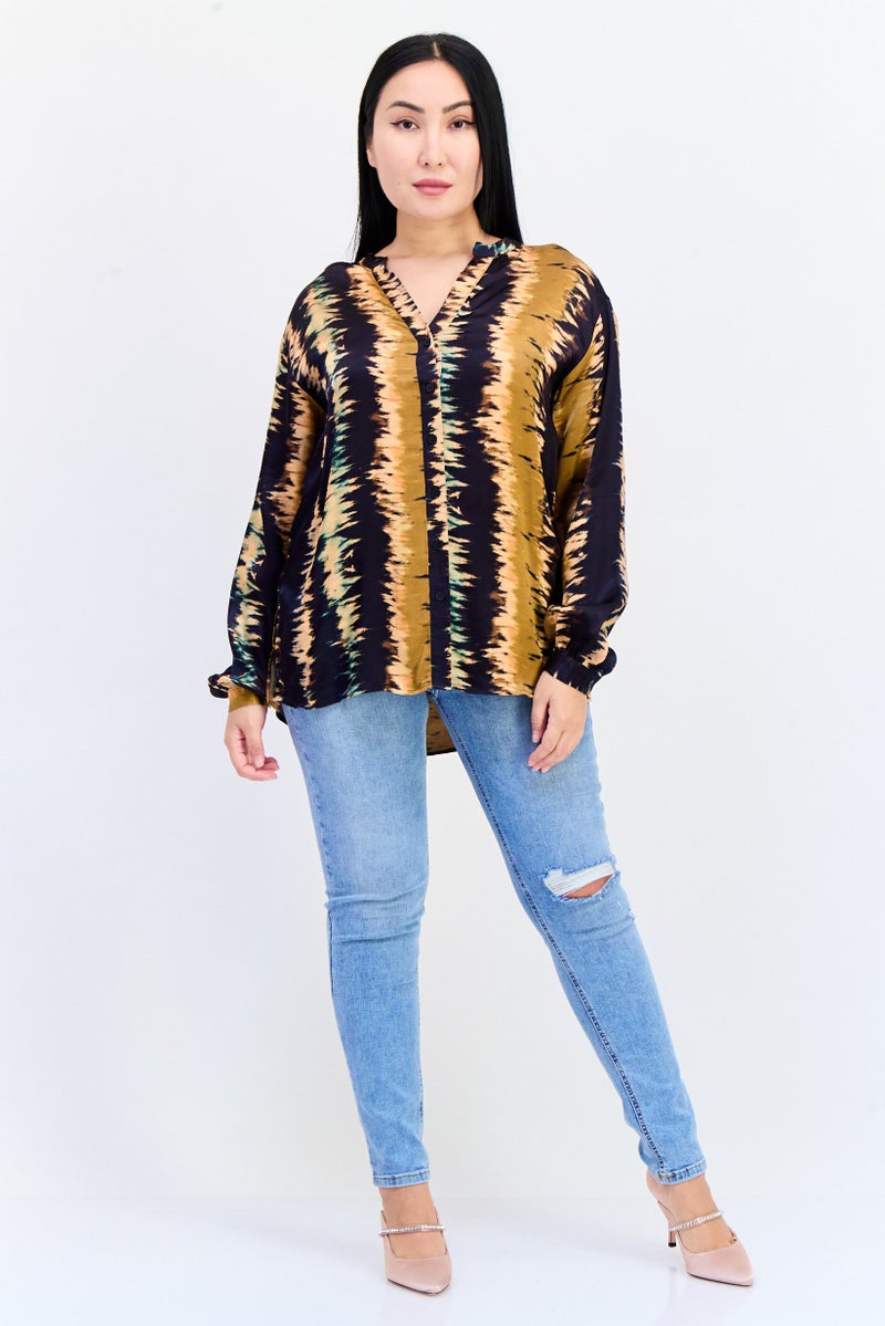Another Sunday Women V Neck Long Sleeve Allover Print Blouse, Multicolor - Image 4