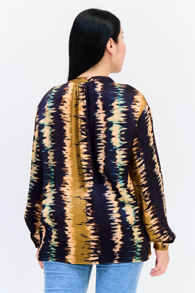 Another Sunday Women V Neck Long Sleeve Allover Print Blouse, Multicolor - Image 3