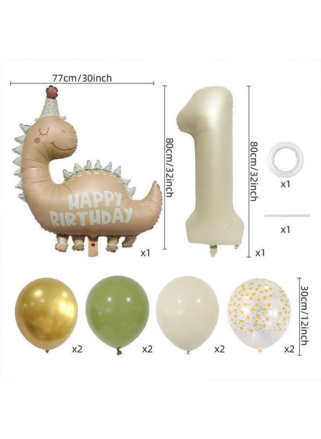 Happy D 3rd Birthday Matte Khaki Dinosaur Theme Party Decoration Foil Balloons 10-Pack - Image 3