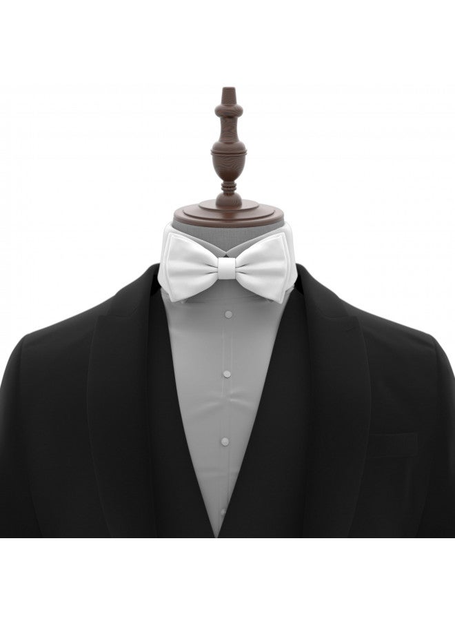 Adam Young Men's White Bow Tie Pre-Tied Style Formal Satin Classic Bowtie for Tuxedo Faux Silk (Large, White) - Image 3