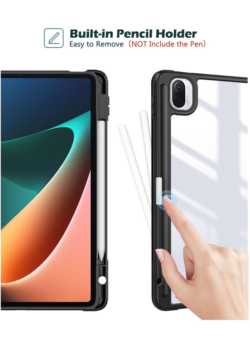 Procases Xiaomi Pad 5 / 5 Pro 11 inch 2021 Protective Slim Folio Smart Cover Transparent Hard Shell Back Case with Stylus Holder Black - Image 3