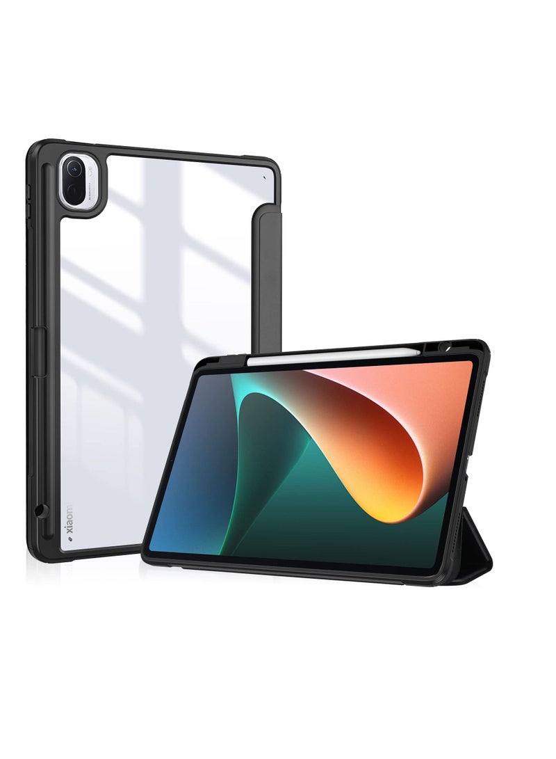 Procases Xiaomi Pad 5 / 5 Pro 11 inch 2021 Protective Slim Folio Smart Cover Transparent Hard Shell Back Case with Stylus Holder Black - Image 1