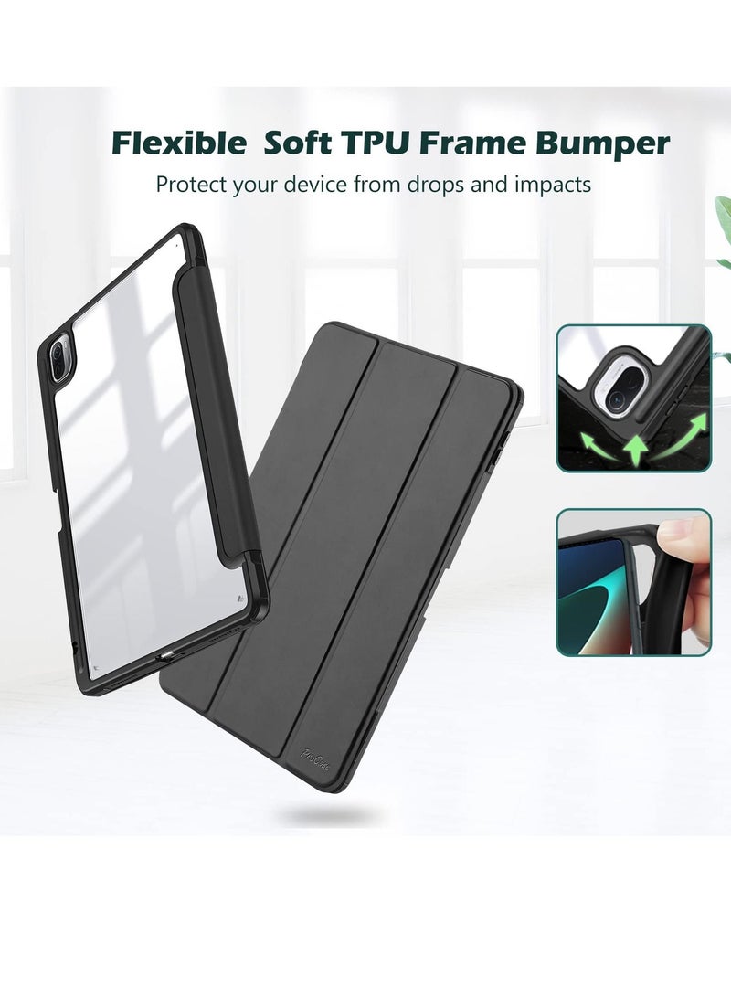Procases Xiaomi Pad 5 / 5 Pro 11 inch 2021 Protective Slim Folio Smart Cover Transparent Hard Shell Back Case with Stylus Holder Black - Image 4