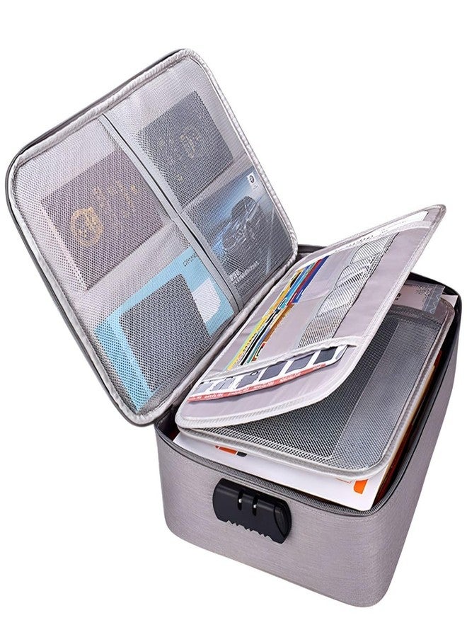 LOXBEE Multilayer Travel File Organiser Waterproof Document Storage Bag with Lock Important Documents Organizer Bag | Waterproof Bank Document Bag (Grey) - Image 1